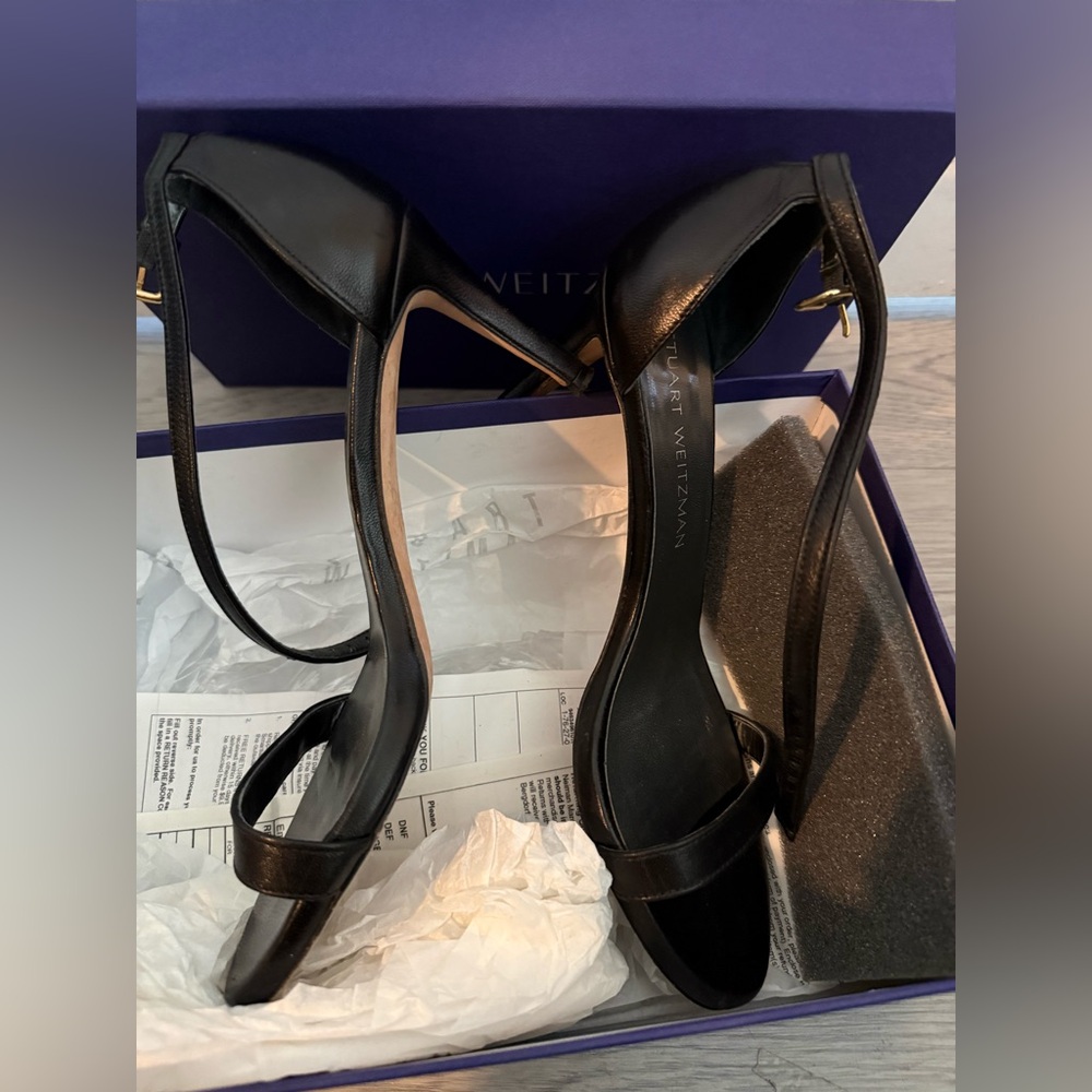Stuart Weitzman Nunaked Black Nappa Strappy Shoes Size 7 - Picture 3 of 6